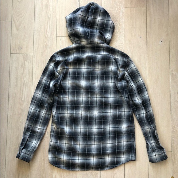 Uniqlo Black and Gray Plaid Hooded Flannel Shirt Size S - Picture 2 of 10
